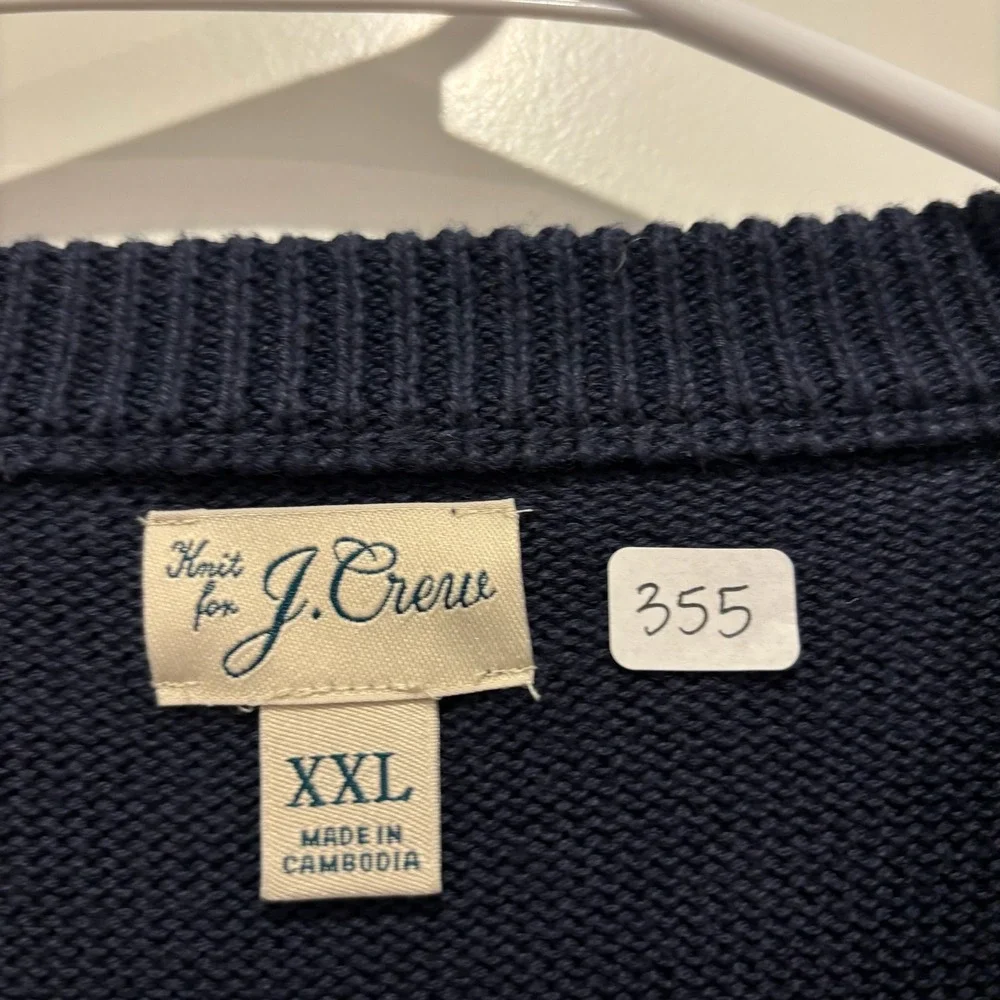 Knit For J. Crew‎ XXL Navy Blue Crewneck Raglan Knit Sweater Solid Cotton Blend